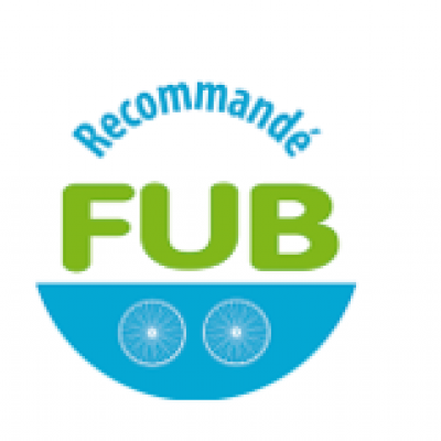 Logo représentant un vélo avec son antivol et le macaron sur lequel est inscrit "recommandé FUB"