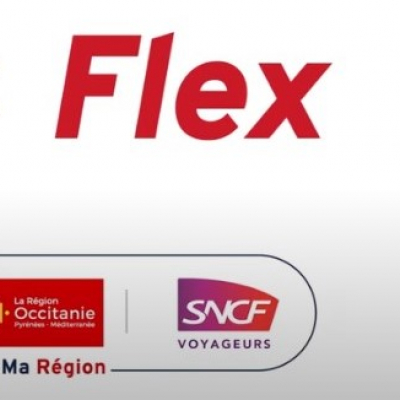 Texte indiquant "La Région Occitanie présente plus égale Flex"