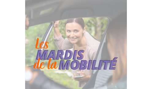 logo des Mardis de la Mobilité et photo de personne faisant du covoiturage